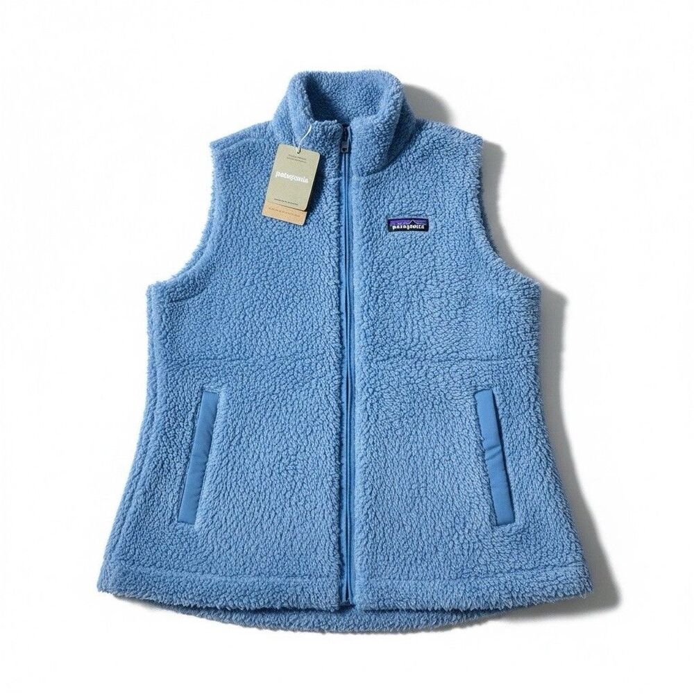 NWT Patagonia Los Gatos Vest Sherpa Womens MED Fluffy Fleece Light Gray Full Zip